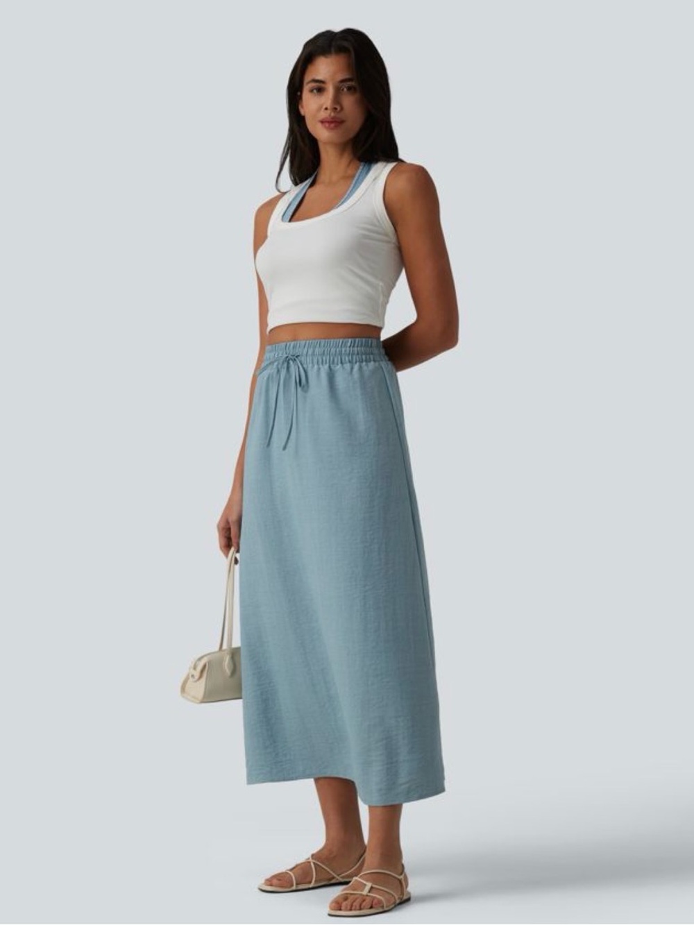 NWT Women's HALARA High Waisted Drawstring Maxi Linen-Feel Casual Skirt